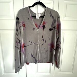 Vintage TESS Cardigan Ribbed Sweater Womens XL Abstract Print Button Up Top
